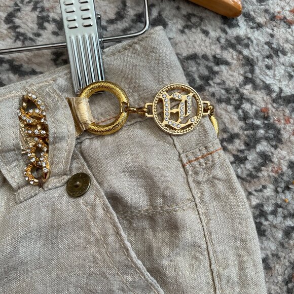 Vintage Womens Wide Leg Pants Beige Size 42 Triple=A Gold Belt Boho Lagenlook - Picture 3 of 16